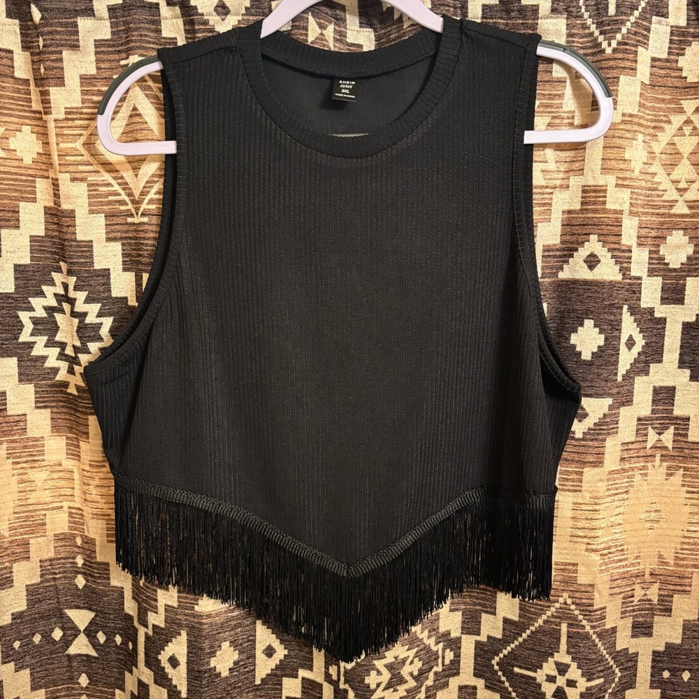 SHEIN Black Fringe Cropped Tank Top